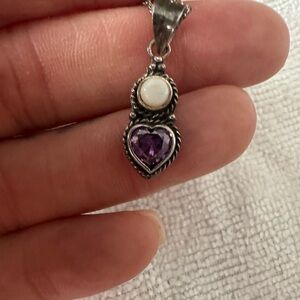 Purple Amethyst and Opal pendant on a sterling silver chain.